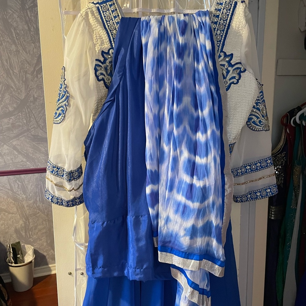 Royal blue and white anarkali suit